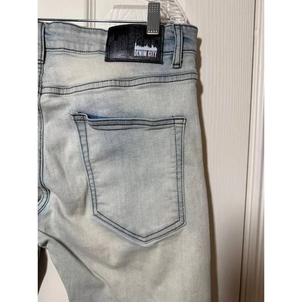 Denim City Patchwork Jeans Waist 34 Y2K Grunge Distressed Multi Print